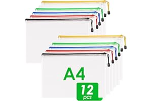 RICYEA Torba na dokumenty A4 z zamkiem błyskawicznym, 12 sztuk, wodoszczelna torba na dokumenty, siateczkowa torba na zamek błyskawiczny, na papier, przybory do pisania, kosmetyki