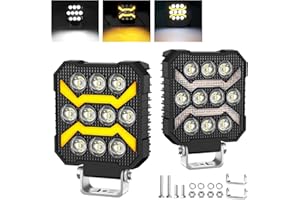 antom 2PCS LED luz de trabajo 3 colores 6500K 5 modos led faro 12V IP68 Impermeable faro adicional para tractor de césped, coche, vehículo de motor, taller, barco, tractor excavadora SUV