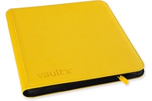 Vault X Premium Exo-Tec Zip Binder 12 Pocket, 20 Double-Sided Pages for 480 Side-Loading Slots for Board, Collectible or Trading Card Game Protective Folder Album (Yellow)