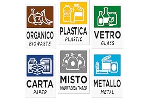 EVEREST ADV 6 Adesivi GRANDI XL per Raccolta Differenziata | Formato cm 15x21| Etichette Grandi per Contenitori Rifiuti in Italiano ed Inglese | 6 PZ