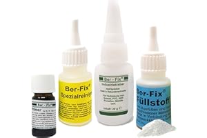 Ber-Fix Schweißnaht-Set M – Primer & Füllstoff für Kunststoff, PVC, ABS, GFK, Metall, PE, PP, Silikon 20g Kleber + 30g Granulat, 5ml Primer