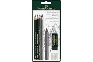 FABER-CASTELL 112997 - Set Pitt Graphite 7 pezzi, con matite di grafite, gessetti, temperino e gomma