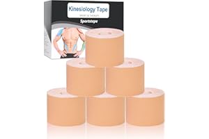Gotaqery Kinesiology Tape (6 Rolls Pack), Waterproof Elastic Muscle Support Tape for Exercise, Sports & Injury Recovery, Breathable & Latex Free, 5cm x 5m Per Roll (Beige)