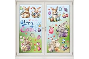 Wothfav Decoraciones de Pascua Pegatinas, Pegatinas de Pascua Ventana, 9 Hojas de Pascua Ventana, Huevo de Pascua Conejos Pegatinas, Reutilizables Adhesivos de Pascua Ventana