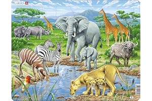 Larsen FH9 Puzzle Trou d'Arrosage – Savane Africaine – 65 Pièces – Puzzle Cadre Educatif pour Enfants – Découverte Animaux et Nature – Idéal Cadeau Noël