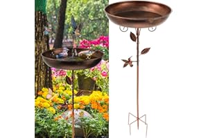 JOKAPY Abreuvoir pour oiseaux sur pied rétro en métal - 30 x 80 cm avec piquet, bain résistant au gel pour extérieur et hiver