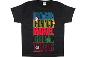 POPGEAR Marvel Comics Avenger Name chłopięcy T-shirt | oficjalny produkt | Wiek 3-15 lat, prezenty Marvele, moda top, ubrania dla dzieci, pomysł na prezent urodzinowy dla dzieci, Czarny, 12-13 Lata