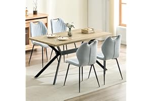 LEWE Juego de Mesa de Comedor con 4 Sillas, 140 X 80 X 76 cm Mesa de Comedor Rectangular de Madera y 4 Sillas de Comedor, Respaldo Alto, Patas de Hierro Negro, Adecuado para Cocina, Comedor y Salón