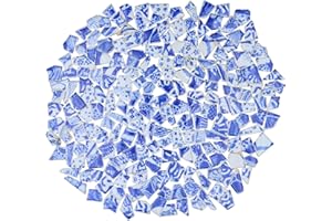 Yuvori Piastrelle per mosaico irregolari in porcellana blu e bianca, 0,5 kg, fatte a mano, per bagno, soggiorno, cucina, per esterni (02, piccola)