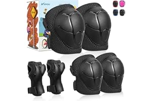 KUYOU Kids Knee Pads with Gift Box,6 in 1 Protective Gear Set with Elbow Pads,Wrist Guard for Cycling Skateboard Roller Skating Scooter Bike BMX Ski Sports Boys Girls