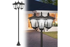 ‎OUTSUNNY Outsunny Solar Gartenlaterne mit 3 flammig Laterne Mast aus Edelstahl Solarlaterne mit LED 120 Lumen 51,5x47x182,5cm Wegeleuchte IP44 für Garten Balkon Schwarz