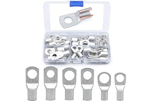 Wirefy 30 Pièces Cosses Electriques Ronde à Œillet en Cuivre Étamé - Extrémités de Câbles de Batterie Non Isolées - Cosses à Sertir a Oeil à Anneau - 16-35 mm²