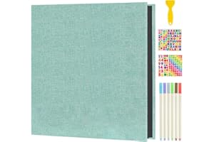 Boic Album Foto Autoadesivo, Lino Album Fotografico Scrapbook 40 Pagina Nera Memories Album Portafoto, Regali Nozze Natale Valentino Regalo di Anniversario Compleanno Bambini (Verde)