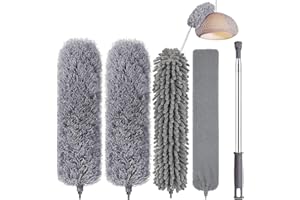 COMFEN Plumeau Telescopique - 5pcs Plumeau Microfibre avec Poignée en Acier Inoxydable, Perche Telescopique Lavable Extensible (30-100inch) pour Voitures, Ventilateur de Plafond, Toile d'araignée, Meubles
