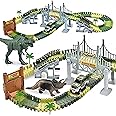 Lenosed Dinosaur Train Race Track Car Toy 240pcs Set With 2Cars Dinosaur Explorer Island Play Toys, Dinosaur World Discovery Expedition-Realistic Figu