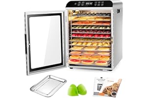 ‎KWASYO Kwasyo Dörrautomat 12 Etagen Edelstahl, 4 Voreinstellungen für Früchte, Gemüse, Fleisch, Blumen, 90°C Temperaturregelung, 24 Timer, 800W Dörrautomat, Rezept inklusive