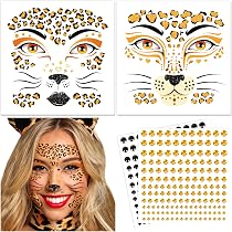 2x Leopardengesichtstattoo – Temporäre Schminktattoos Für Karneval, Halloween & Kostümpartys