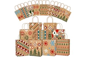 DTYDECLE 16 Stück Weihnachtstaschen aus Kraftpapier, Geschenktaschen Weihnachten Christmas Geschenktüten mit Henkel für Xmas Weihnachtsdekoration und Weihnachtsfeier