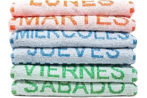 QILZO® 6 ściereczek kuchennych 50 x 44 cm 350 g/m² Bawełna, chłonne ręczniki kuchenne, zestaw 6 ręczników kuchennych Miękkie i trwałe, projekt od poniedziałku do soboty Losowe kolory