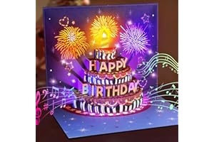 ‎FITMITE FITMITE Happy Birthday Geburtstagskarte Pop Up Kuchen Geburtstagskarten mit Musik und Licht 3D Feuerwerk Karte Geburtstag Geschenke für Frau Männer Freundin