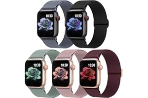 Jiamus 5 Stück Nylon Elastisches Solo Loop Armband Kompatibel mit Apple Watch Armband 38mm 40mm 41mm 42mm(series10) Dehnbare Ersatzarmband für Iwatch Series 10/9/8/7/6/5/4/3/2/1Damen Herren