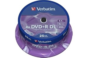 Verbatim 43757 - Pack de DVD+R vírgenes (25 Unidades, 8.5 GB, 8X), Plateado