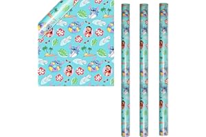 IG DESIGN GROUP UK 6m Birthday Wrapping Paper 3 Rolls of 2M x 70cm Gift Wrap for Boys or Girls - UK Made (Disney Stitch)