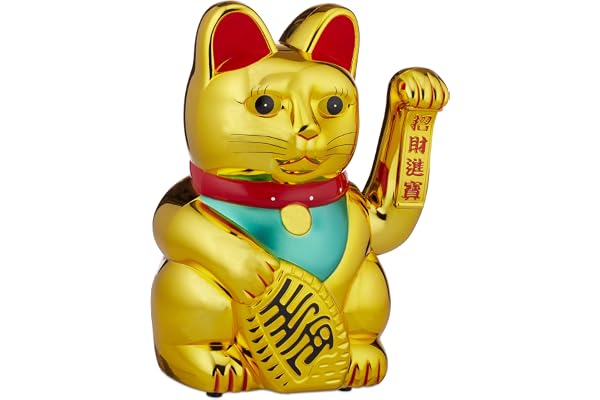 Relaxdays Winkekatze, XL Maneki Neko, batteridriven vinkande tass