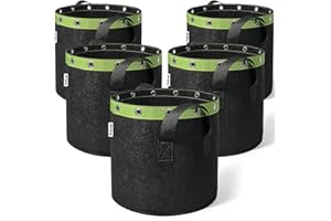 POTLAB Sac en Tissu de, 5 pièces de Sacs à Planter de, Poche à Planter en Non-tissé avec poignées pour tomates, Pommes de Terre, Fraises. (11l*5)