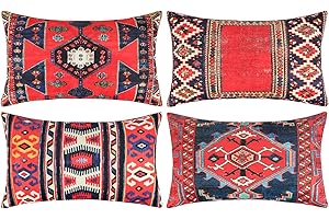 DakTou Fundas Cojines 30x50cm Casa de Campo Boho Algodón Lino Funda de Cojín Cojines Decorativos Estampado de Alfombra Turca Oriental Antigua Funda de Almohada para Sofá Cama Silla，Set de 4