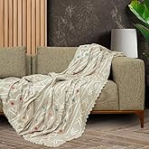 LATUDA CONCEPT SoftMicro Boho Etnik Desenli Mikrofiber Koltuk &Ouml;rt&uuml;s&uuml; ve TV Battaniyesi, Koltuk Şalı, Kaymaz Bej 130x180 cm