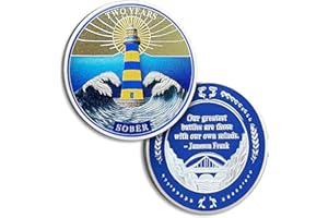 ‎ATSKNSK Münze "2 Years Nüchternheit", "Two Years Sober Lighthouse", AA-Chips und Medaillon, Alkoholiker, Anonyme Münze, Wiederherstellung, Jahrestag, Nüchternheit, Geschenke für Frauen und Männer