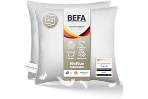 ‎BEFA NATUR BEFA NATUR Federkissen 80x80 cm (2 Stück) | Kopfkissen Set 100% Federn | 1500g Füllgewicht/Stück | Allergiker geeignet (NOMITE) | Tierwohl zertifiziert (DOWNPASS) | OEKO-TEX Klasse 1 | Made in Germany