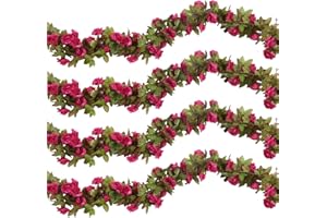 Pauwer 4 PCS /29.5FT Artificial Flowers Garlands Fake Silk Rose Vines Hanging Flower Garland for Wedding Party Arch Backdrops Home Decor