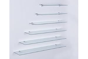 Euro Tische Étagère murale en verre 50cm, étagère en verre pour salle de bain, étagère de douche en verre Clair avec verre de sécurité trempé de 6mm et supports métalliques (Clair)