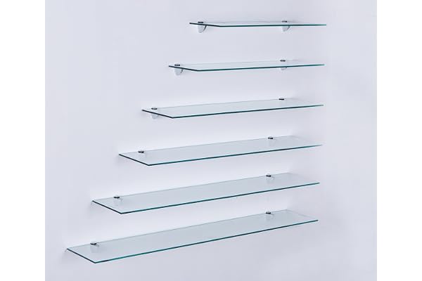 Euro Tische Étagère Murale en Verre 80cm, étagère en Verre pour Salle de Bain, étagère de Douche en Verre Clair avec Verre de sécurité trempé de 6mm et Supports métalliques (Clair)