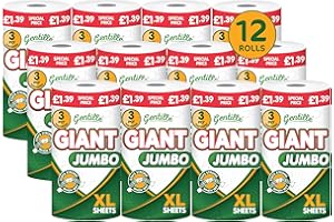 Gentille Giant Kitchen Roll Jumbo 3PLY Thickness Towel Durable Paper 12 XL Rolls