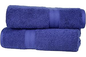 Amazon Basics 2 Bath towel for bathroom, Fade Resistant 100% Cotton Bath Towels, soft absorbent, 2-Pack (70x140 cm), Royal Blue