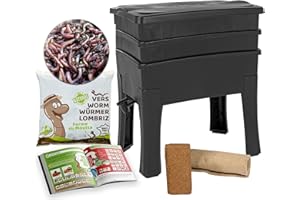 WormBox I Worm Café, Wurmkomposter 2 Tabletts I Komplett-Set I Große Kapazität 64 Liter (250g Kompostwürmer / 500 STK.)