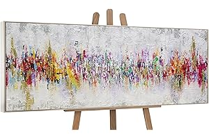 YS-Art Modern hand painted painting Abstraction II Large artwork for living room Textured wall decorations Home vivid shades With Frame 71x24 inch