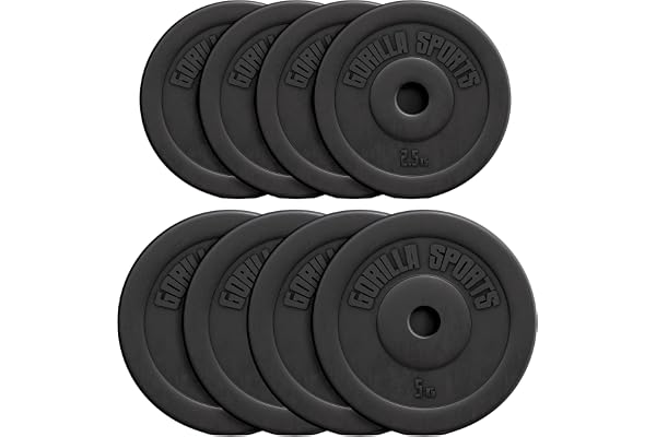 GORILLA SPORTS® Disque Musculation - Simple 1,25-15kg / Jeu 27,5-30 kg, Réglable, Ciment, Plastique, Ø 31 mm, Noir - Set de Poids, Matériel de Musculation, Sport Maison, Fitness, Salle de Sport
