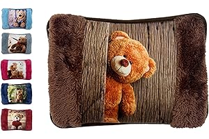 VITBEL Borsa Acqua Calda Elettriche con Morbida Fodera in Peluche; 500 watt;Temperatura max 75°C;utile come Scaldamani e Scaldapiedi;Ideale per Alleviare Dolori Muscolari,Dorsali e Mestruali (Orso-Marrone)
