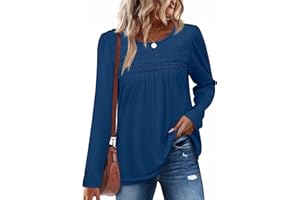 Aokosor Blouse for Women UK Ladies Long Sleeve Top V Neck 3/4 Sleeves Pleated Chiffon Tunic Tops
