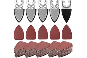 TAIPINTEE 130 Pezzi Levigatura Oscillante Kit, 5 Cuscinetti Triangolari, 125 Fogli di Carta Vetrata, Grana 60/80/100/120/240, Triangolare Levigatrice Multifunzione Accessori, per Legno, Intonaco