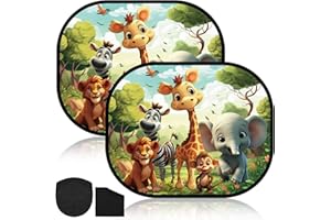 Augshy Parasol Coche Bebé con Protección UV 44x36cm，2 Unidades Lateral Parasol Coche Infantil Parasol Ventanas Traseras Coche con Estampado Animal