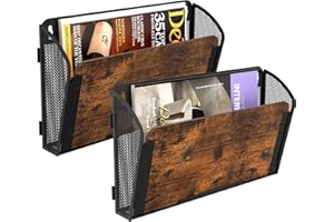 TQVAI Organizer Documenti Parete, 2 Tasche Metallo Legno Portariviste Parete Scaffale per Documenti A4 Organizzatore Scrivania Ufficio Casa, Antico/Nero