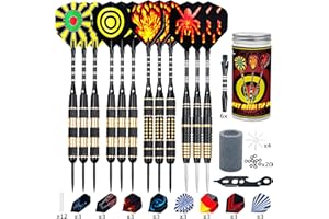 Alyoen 12 Stück Dartpfeile Metallspitze,20/24/26Gramm Profi Dartpfeile,Darts Sets mit Aluminium Schafts Flights Sharpener Beschützer Rubber O's Rings Multi Purpose Dart Tool