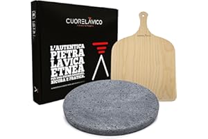 CUORE LAVICO – KIT PIASTRA REFRATTARIA IN PIETRA LAVICA ETNEA TONDA PER PIZZA DIAMETRO 35 SP. 2 CM + PALA | FORNO A GAS, ELETTRICO E BARBECUE PER PANE E PINZA - MADE IN ITALY