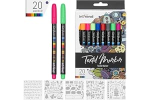 ‎INT!REND int!rend Textilstifte waschmaschinenfest 25er Set - Textilfarbe Textilmarker - 20 bunte Stoffmalfarben waschfest und 5 Schablonen - Stoffmalfarbe Stoffmalstifte Textilfarben