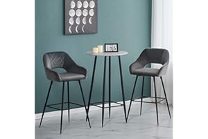 AINPECCA 3 Pieces Bar Sets Set of 2 Velvet Bar Stools and Light Grey Marble Effect Bar Table Kitchen Breakfast Coffee Table